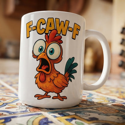 F-CAW-F Wide-Eyed Chicken Mug – Bug-Eyed Cartoon Rooster Ceramic Coffee Cup, Funny Kitchen Novelty