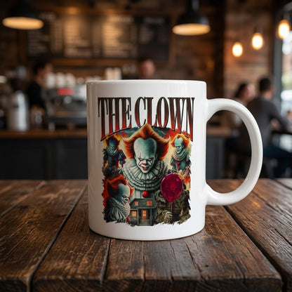 Pennywise The Clown Vintage Horror Movie Collage White Ceramic Mug - Spooky Halloween IT Chapter Coffee Cup (11oz)