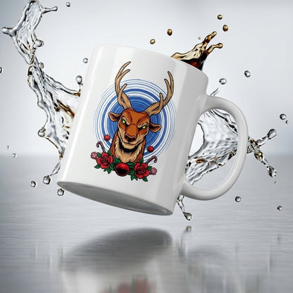 Majestic Reindeer Antlers Floral Christmas Coffee Mug 11oz - White Ceramic Tea Cup