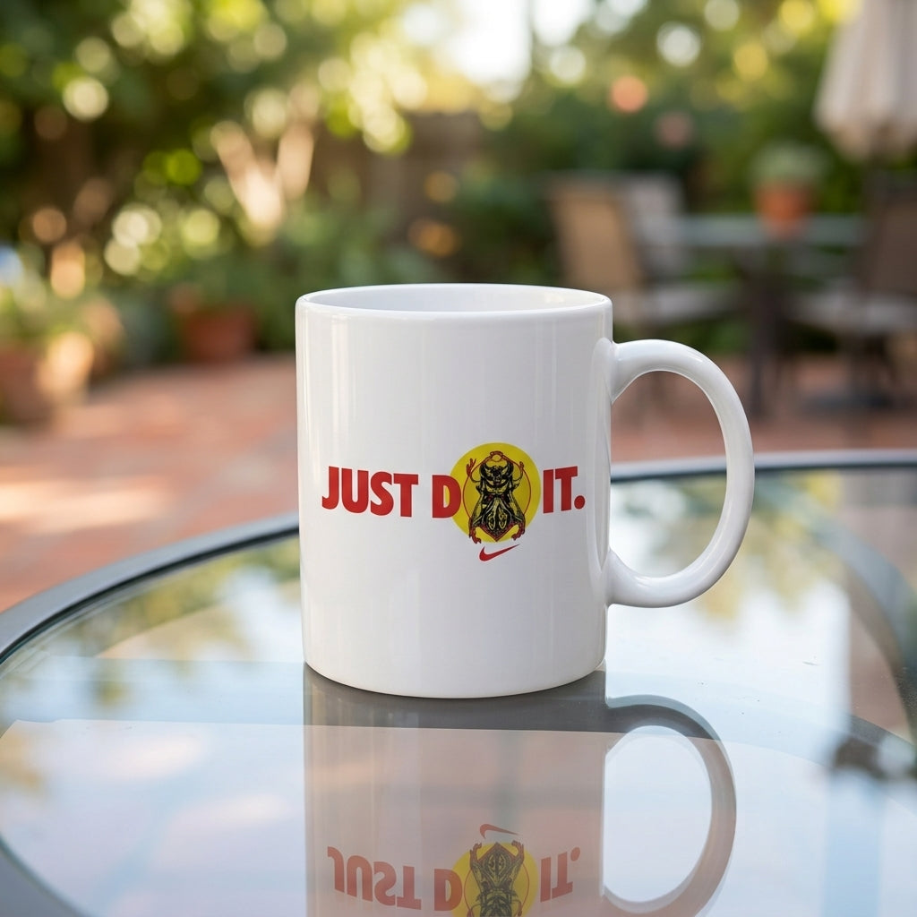 Just Do It Insect Beetle Parody Graphic White Ceramic Mug - Fun Streetwear Inspired Coffee Cup (11oz)