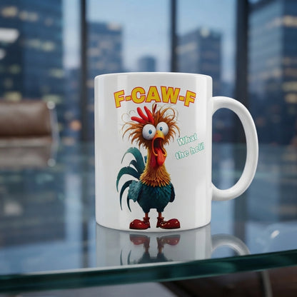 Shocked Rooster "What The Hell" Mug – Funny Cartoon Chicken Ceramic Coffee Cup, Humorous Novelty Gift