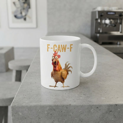 F-CAW-F Golden Rooster Mug – Surprised Chicken Cartoon Ceramic Coffee Cup, Fun Kitchen Essential