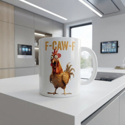 F-CAW-F Golden Rooster Mug – Surprised Chicken Cartoon Ceramic Coffee Cup, Fun Kitchen Essential