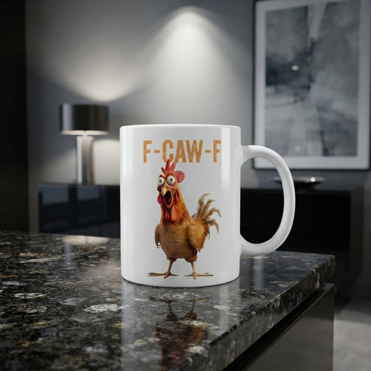 F-CAW-F Golden Rooster Mug – Surprised Chicken Cartoon Ceramic Coffee Cup, Fun Kitchen Essential