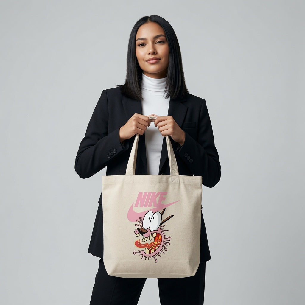 Courage the Cowardly Dog Pink Nike Swoosh Cotton Canvas Tote Bag