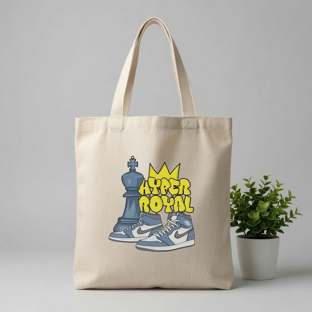 Hyper Royal Sneakerhead Graphic Canvas Tote Bag - Crown & Chess Design