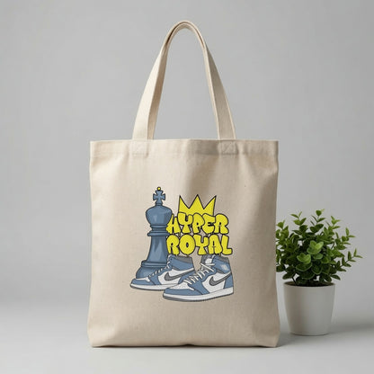 Hyper Royal Sneakerhead Graphic Canvas Tote Bag - Crown & Chess Design