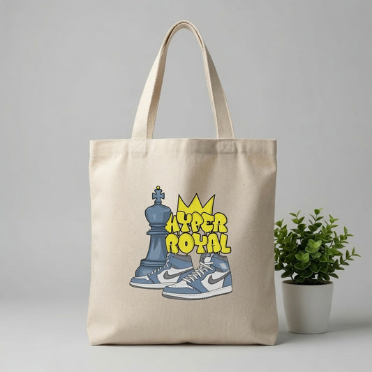 Hyper Royal Sneakerhead Graphic Canvas Tote Bag - Crown & Chess Design