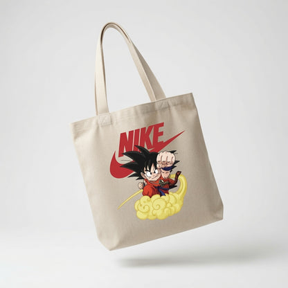 Kid Goku Flying Nimbus Graphic Canvas Tote Bag - Aesthetic Anime Shoulder Bag