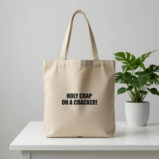 Funny Slang Exclamation Canvas Tote Bag - "Holy Crap On A Cracker!"
