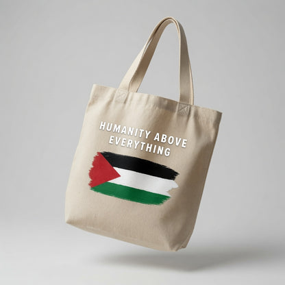 Humanity Above Everything Palestine Flag Canvas Tote Bag - Peace & Solidarity Handbag
