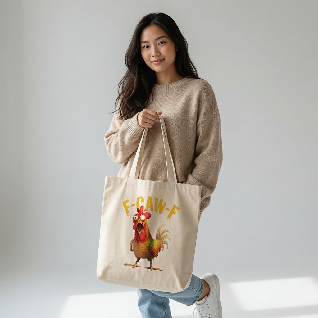 Funny Chicken "F-CAW-F" Graphic Cotton Canvas Tote Bag