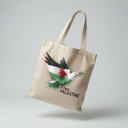Free Palestine Peace Dove Canvas Tote Bag – Palestinian Flag Olive Branch Tote