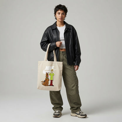 Retro Mystery Dog & Shaggy Graphic Canvas Tote Bag | Nostalgic Cartoon Cotton Tote