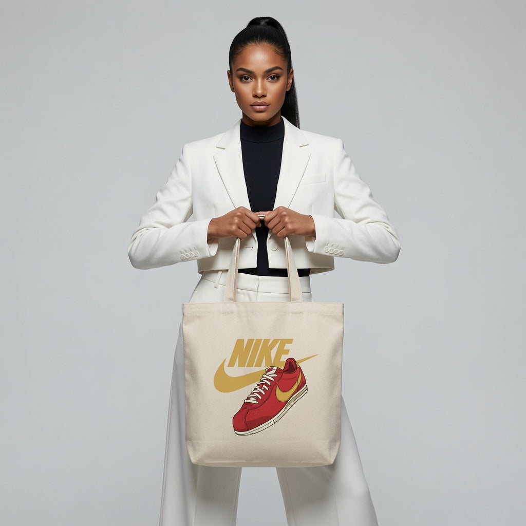 Retro Red & Gold Sneaker Illustration Nike Swoosh Cotton Canvas Tote Bag
