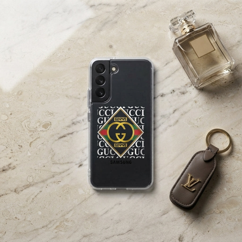 Luxury Geometric Emblem Print Clear Case for Samsung Galaxy