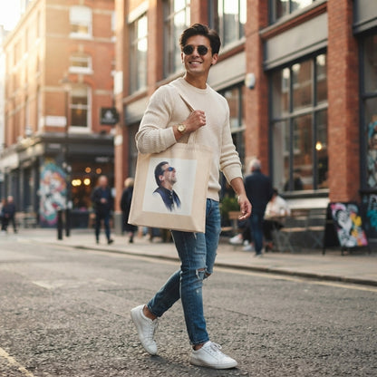 Iconic Laughing Man Graphic Canvas Tote Bag – Eco-Friendly Cotton Carryall
