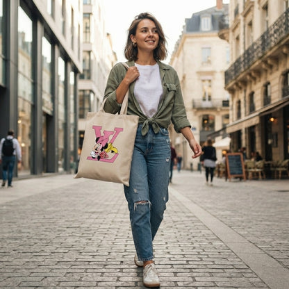 Pink Letter Canvas Tote Bag – Aesthetic Monogram Canvas Carryall Tote