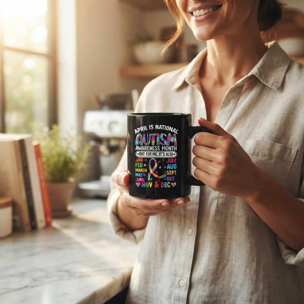 National Autism Awareness Month Everyday Graphic Ceramic Cup – Year Round Support Black Drinkware