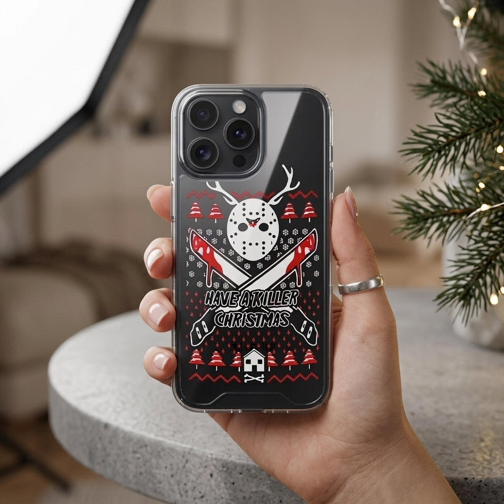 Have A Killer Christmas Horror Mask Graphic Clear Case Funny Holiday Protective Phone Cover for iPhone