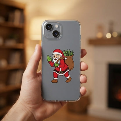 Winking Santa carrying Cannabis Sack Clear Case for iPhone | Funny Weed Holiday Phone Cover