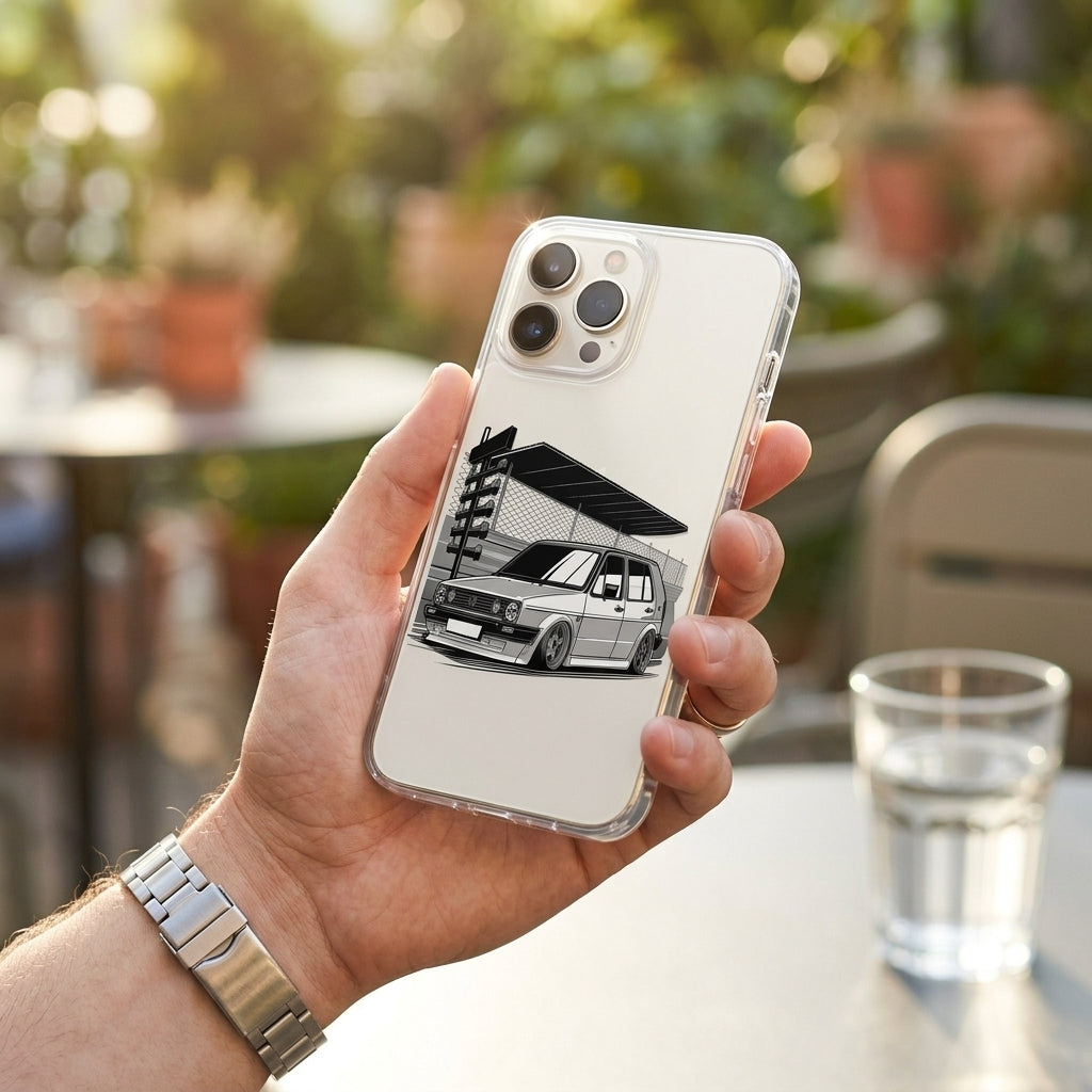 Vintage MK2 Hatchback Graphic Clear Case Retro Classic Car Graphic Shockproof Protective Cover for iPhone
