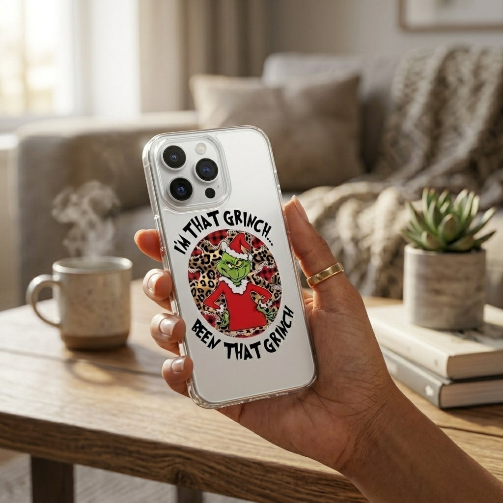 I'm That Grinch Graphic Clear Case Leopard Pattern Christmas Holiday Protective Phone Cover for iPhone