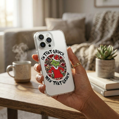 I'm That Grinch Graphic Clear Case Leopard Pattern Christmas Holiday Protective Phone Cover for iPhone