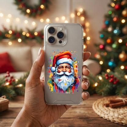 Watercolor Paint Splatter Santa Claus Clear Case for iPhone | Festive Portrait Phone Cover