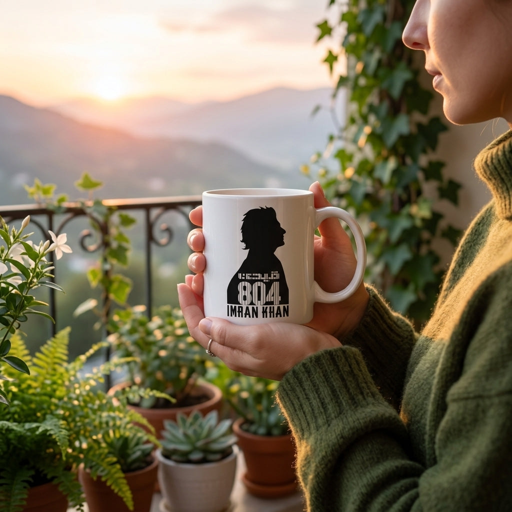 IK 804 Graphic Printed White Ceramic Cup For Tea Coffee Unique Silhouette Design Everyday Drinkware Gift