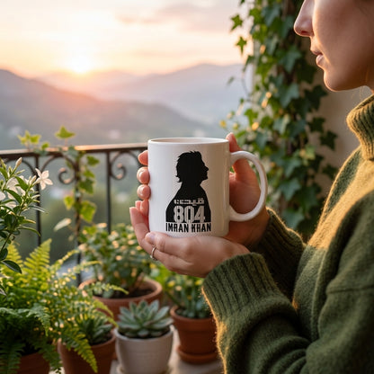 IK 804 Graphic Printed White Ceramic Cup For Tea Coffee Unique Silhouette Design Everyday Drinkware Gift
