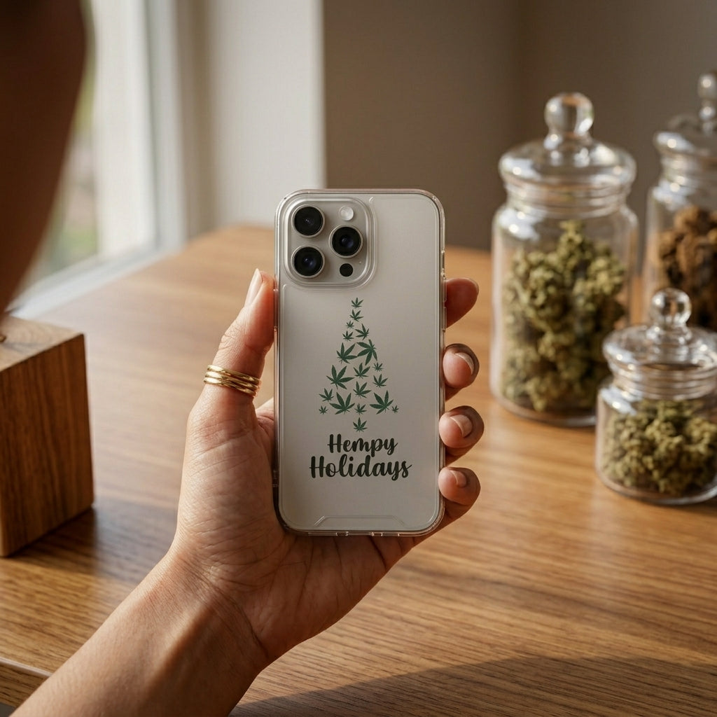 Hempy Holidays Christmas Tree Graphic Clear Case Funny Weed Leaf Protective Phone Cover for iPhone