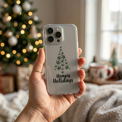 Hempy Holidays Christmas Tree Graphic Clear Case Funny Weed Leaf Protective Phone Cover for iPhone