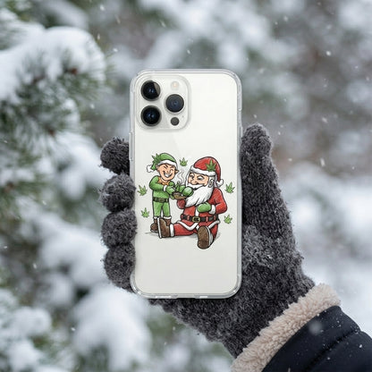 Santa and Elf Cannabis Pipe Clear Case for iPhone | Funny Weed Christmas Phone Cover