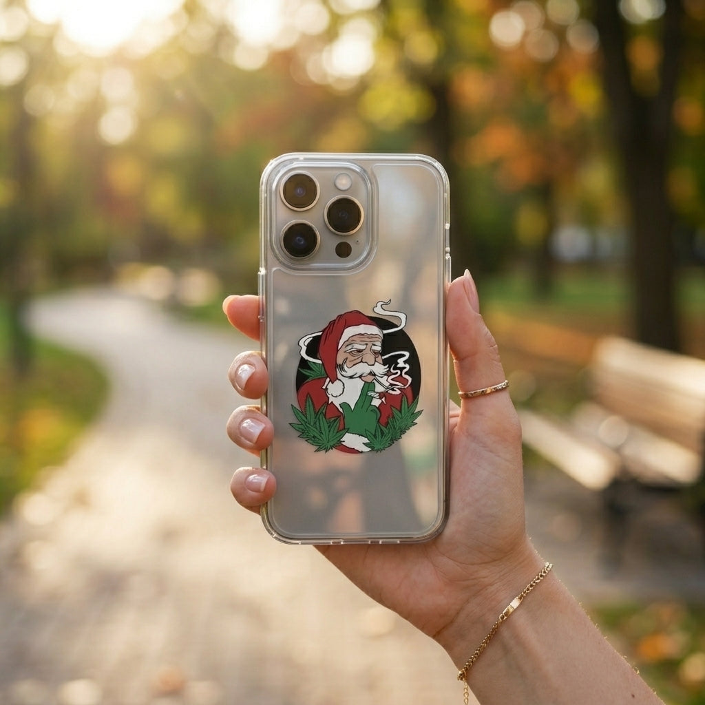 Cool Smoking Santa Graphic Clear Case Funny Christmas Holiday Protective Phone Cover for iPhone