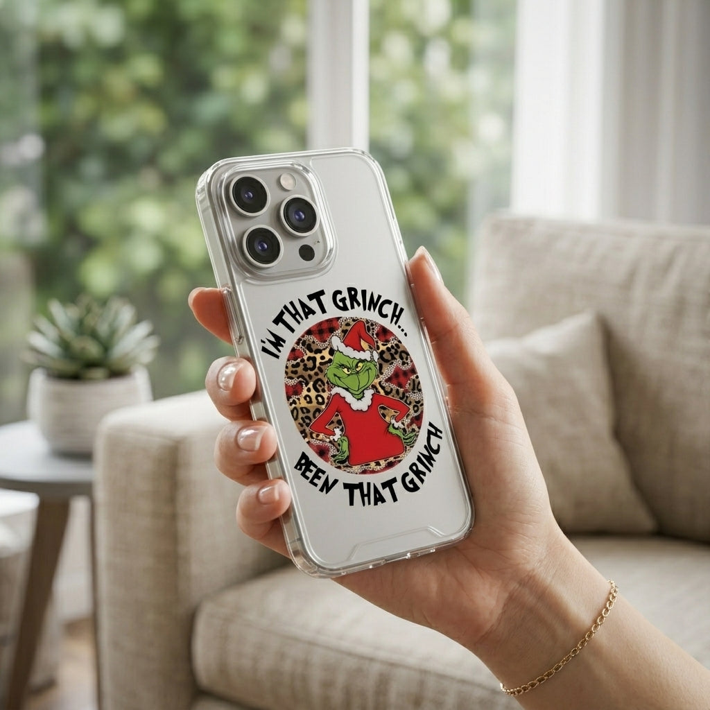 I'm That Grinch Graphic Clear Case Leopard Pattern Christmas Holiday Protective Phone Cover for iPhone