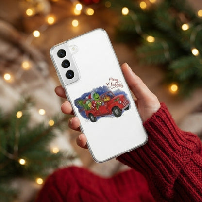 Grinch Driving Red Vintage Truck Christmas Clear Case for Samsung Galaxy | Festive Holiday Phone Cover