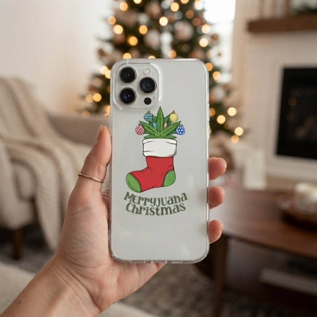 Merryjuana Christmas Cannabis Stocking Clear Case for iPhone | Funny Weed Holiday Cover