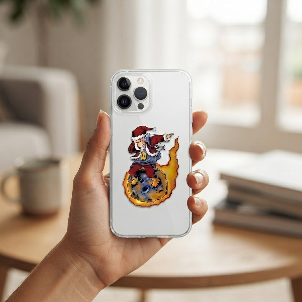Dabbing Santa Riding Meteor Clear Case for iPhone | Funny Space Christmas Phone Cover