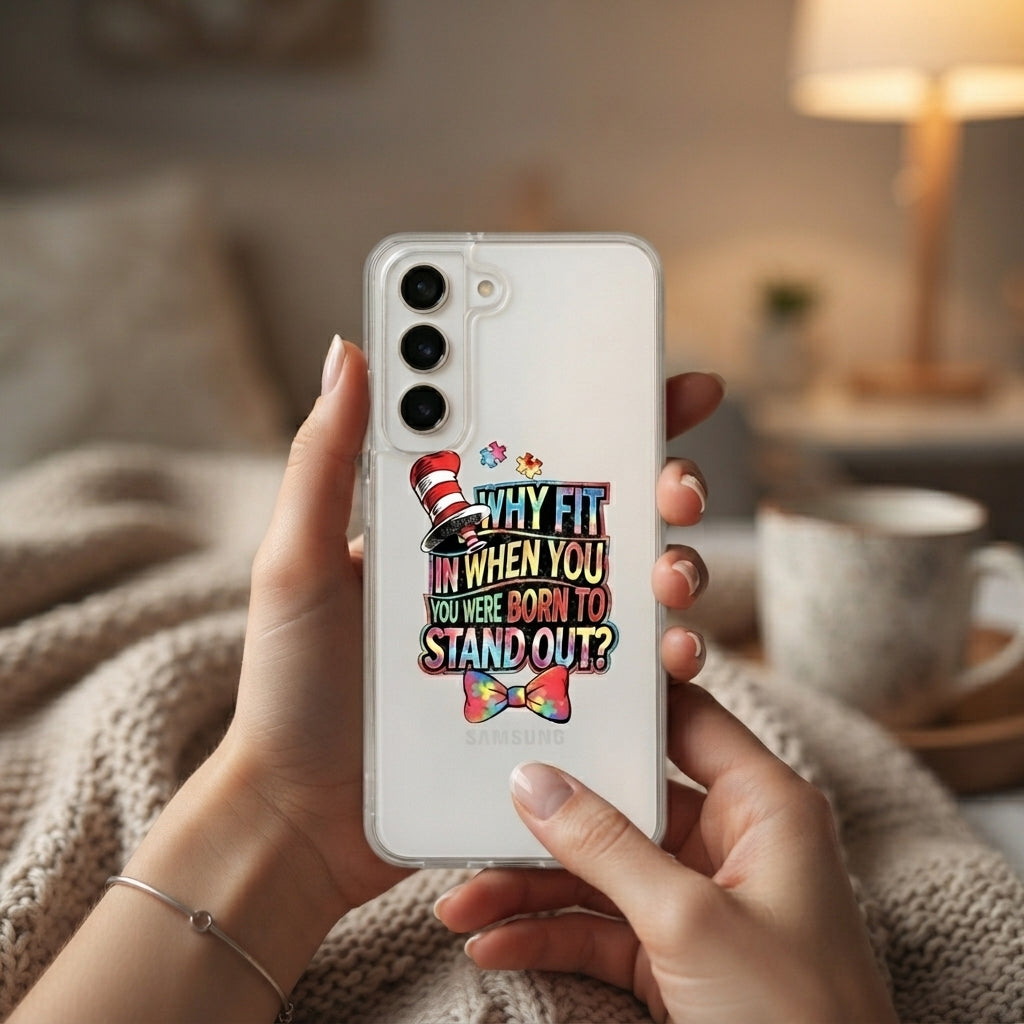 "Why Fit In When You Were Born To Stand Out?" Clear Phone Case – Colorful Quote Cover