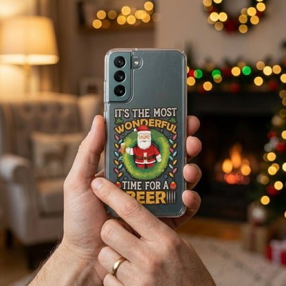 It's the Most Wonderful Time for a Beer Santa Christmas Clear Case for Samsung Galaxy | Funny Holiday Cover