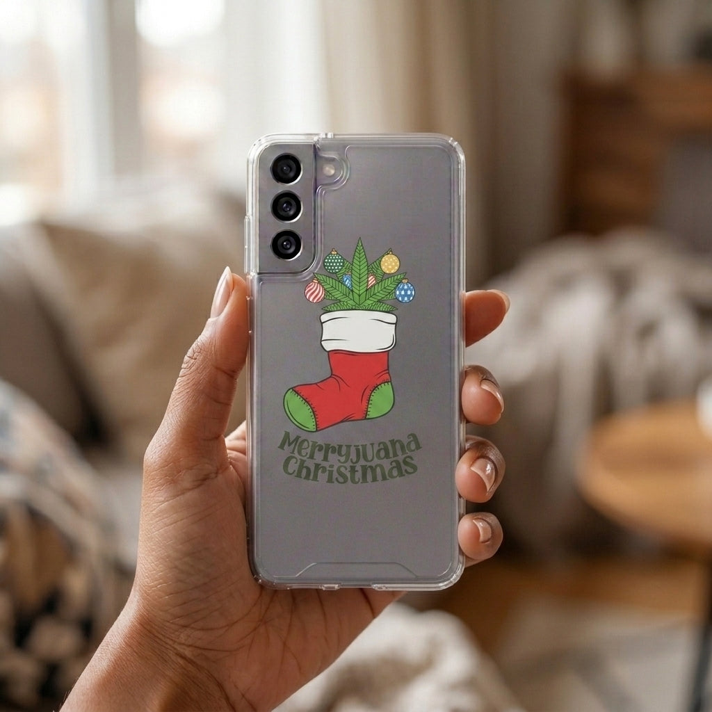 Merryjuana Christmas Stocking Clear Case for Samsung Galaxy | Funny Weed Holiday Phone Cover