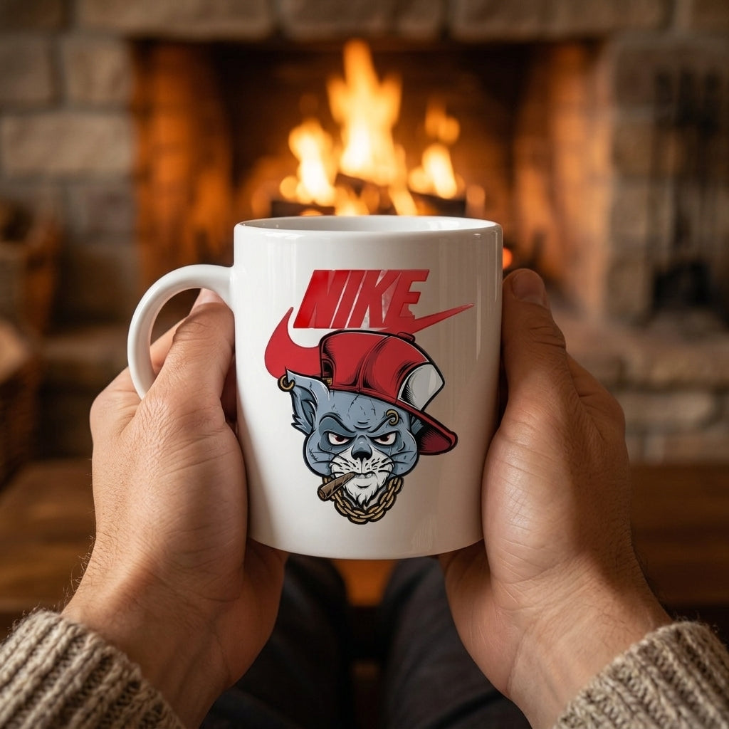 Edgy Streetwear Cat Graphic Ceramic Mug 11oz