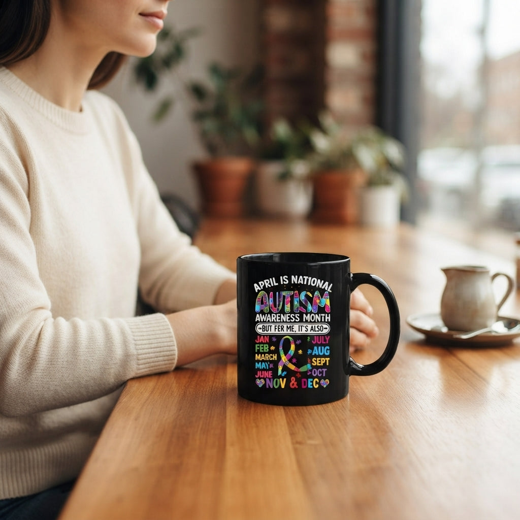 National Autism Awareness Month Everyday Graphic Ceramic Cup – Year Round Support Black Drinkware