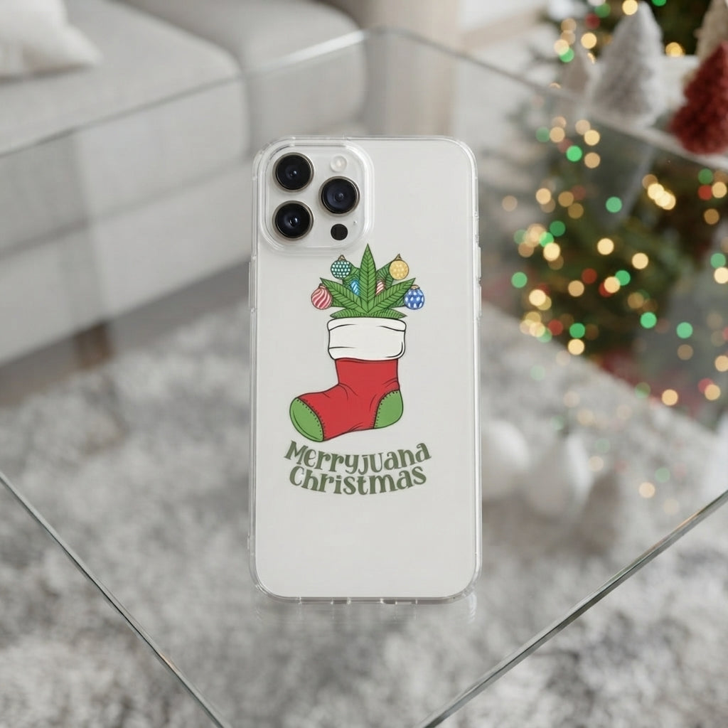 Merryjuana Christmas Cannabis Stocking Clear Case for iPhone | Funny Weed Holiday Cover