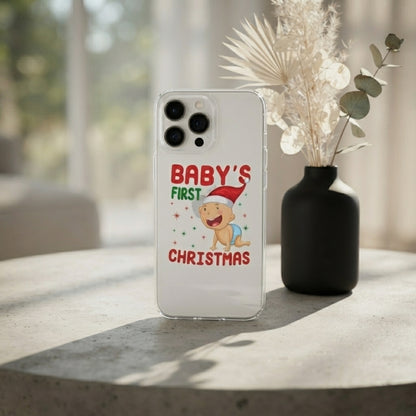 Baby's First Christmas Cute Graphic Clear Case Cute Holiday Santa Hat Protective Phone Cover for iPhone