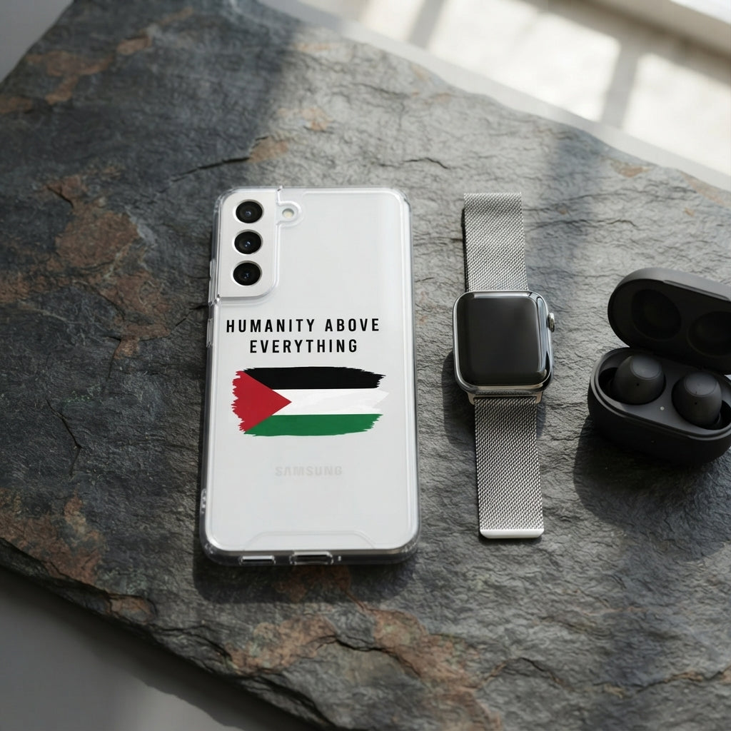 Samsung Clear Phone Case - Humanity Above Everything Palestine Flag Graphic Cover