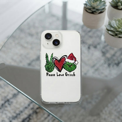 Peace Love Grinch Glitter Clear Case for iPhone | Funny Christmas Holiday Phone Cover