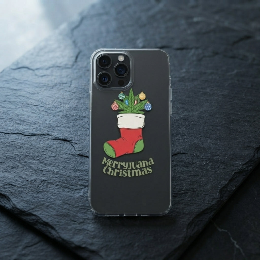 Merryjuana Christmas Cannabis Stocking Clear Case for iPhone | Funny Weed Holiday Cover