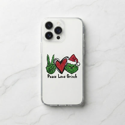 Peace Love Grinch Glitter Clear Case for iPhone | Funny Christmas Holiday Phone Cover